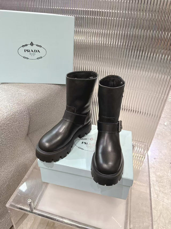 Buckled platform mid-calf boots