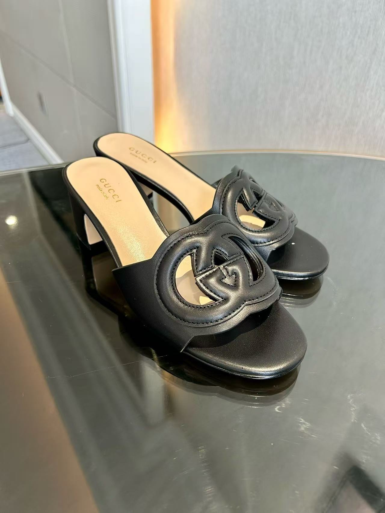 Double G logo block heel mule sandals