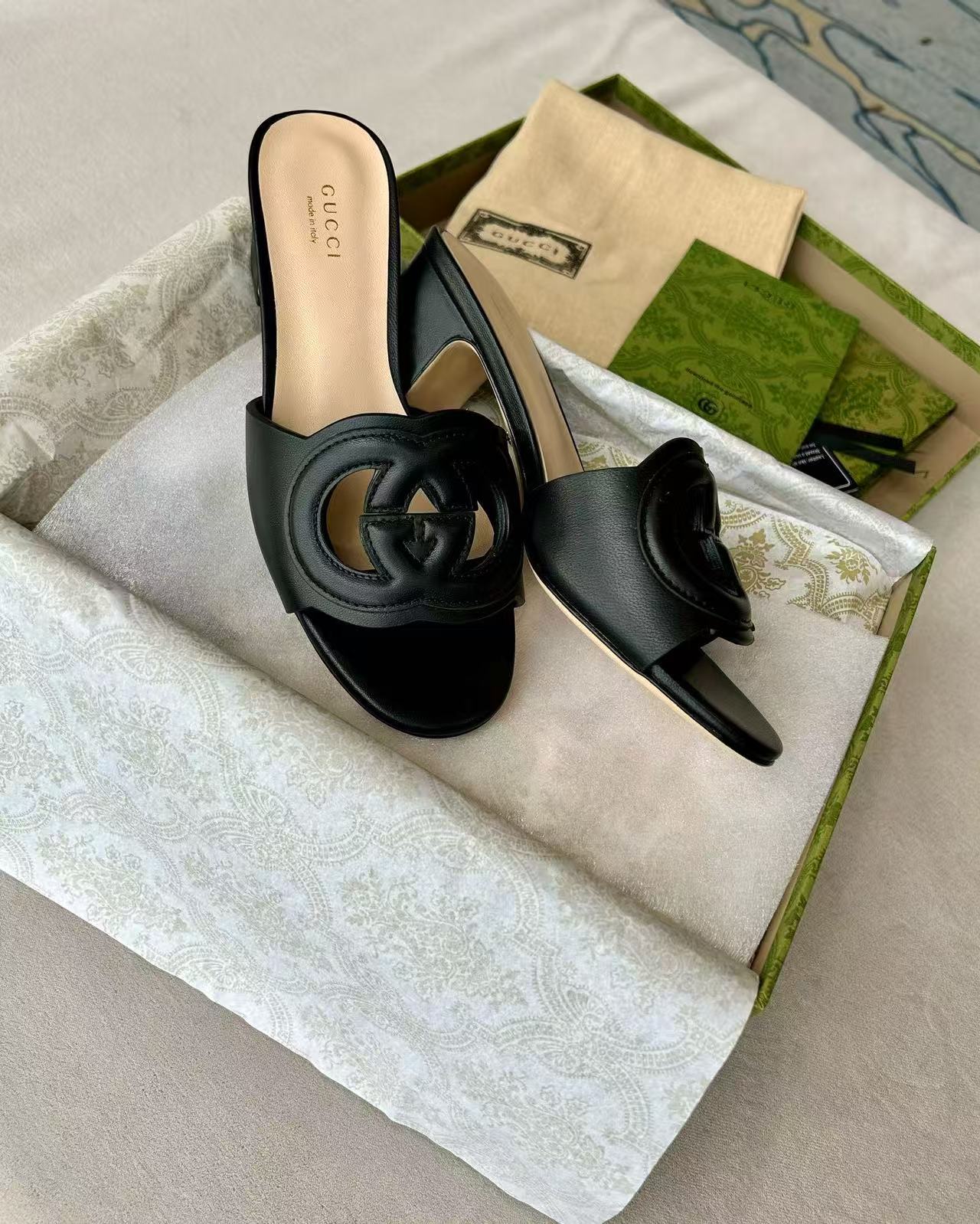 Double G logo block heel mule sandals