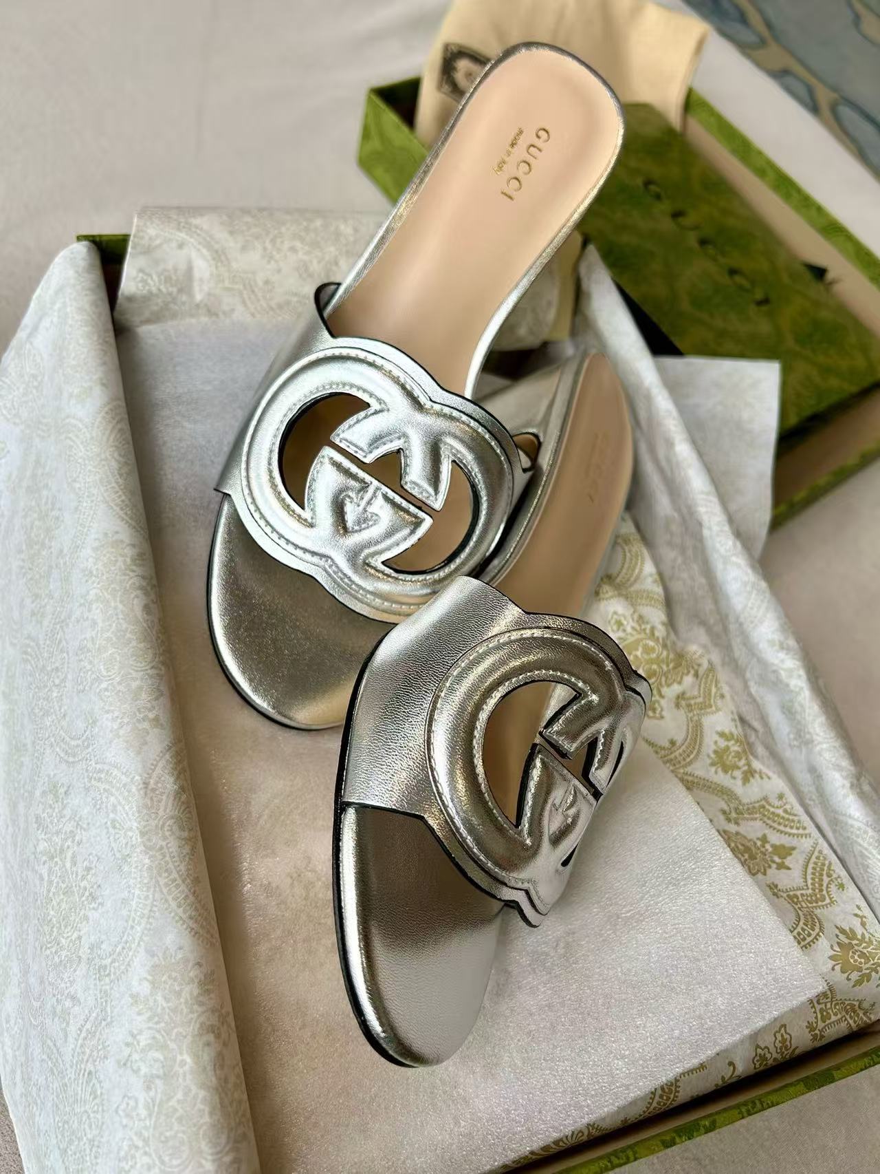 Double G logo block heel mule sandals