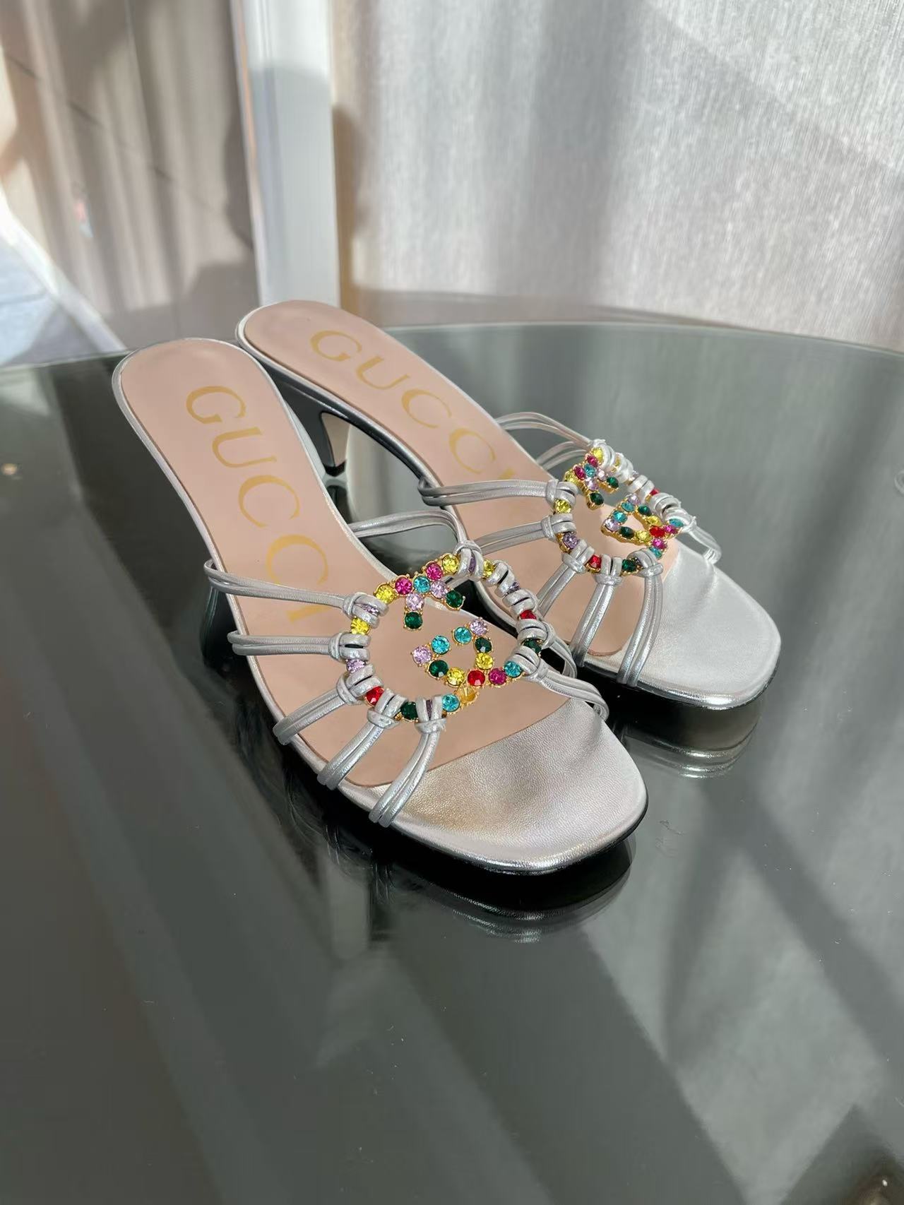 Diamond-encrusted high-heeled mule sandals