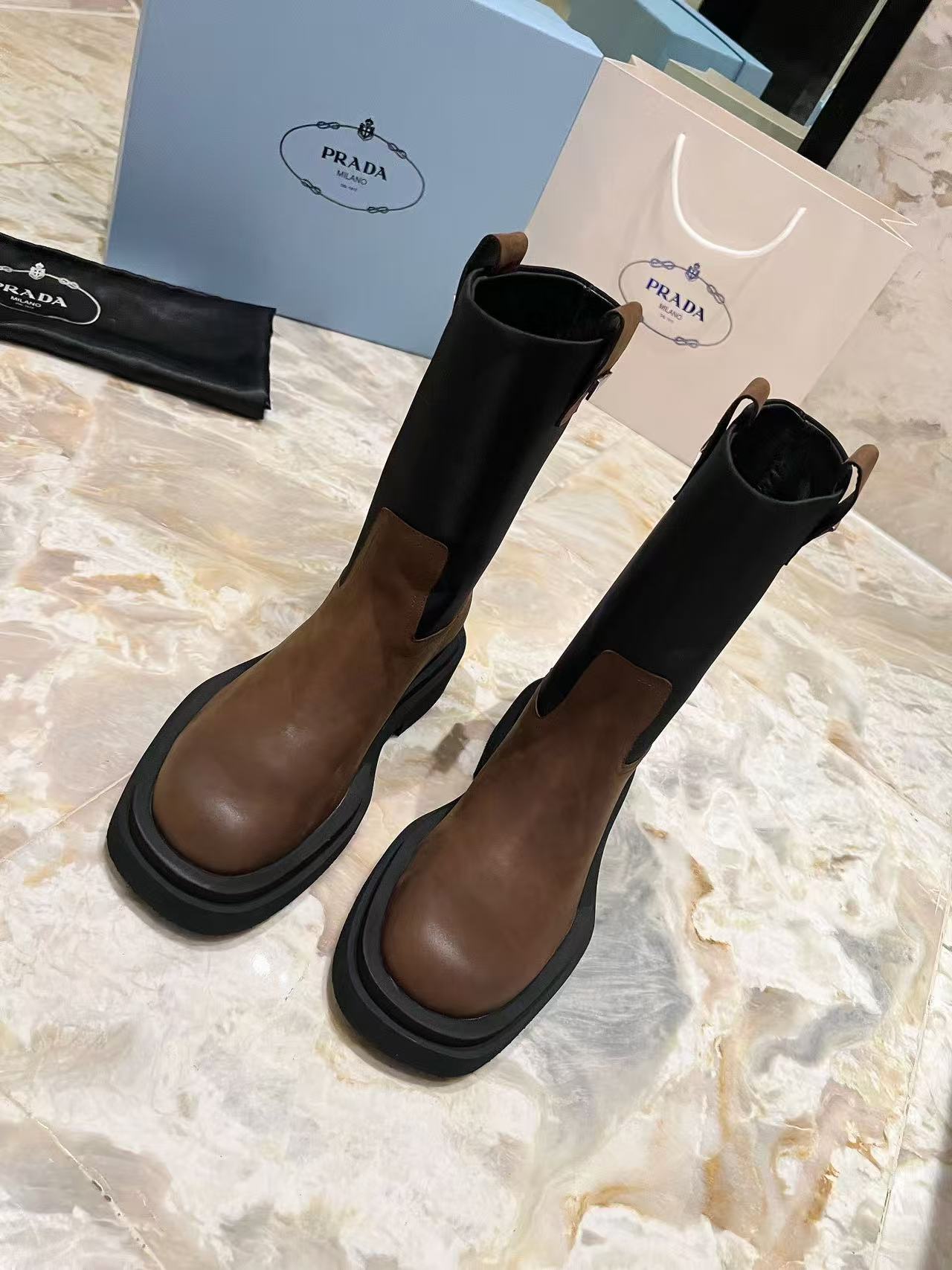 Colorblock platform mid-calf boots